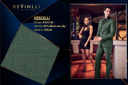 K101/36 Vercelli CVM - Vải Suit 95% Wool - Xanh ngọc Trơn